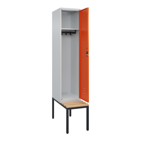 C+P Spind Classic PLUS, Bank, 1 Abteil, 2120x400x815mm, 7035/2004 Verschluss Zylinderschloss 4 Garderobenhaken   Sitzbanktyp untergebaut