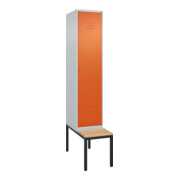 C+P Spind Classic PLUS, Bank, 1 Abteil, 2120x400x815mm, 7035/2004 Verschluss Zylinderschloss 4 Garderobenhaken Trennwand mittig  Sitzbanktyp untergebaut