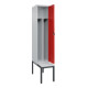 C+P Spind Classic PLUS, Bank, 1 Abteil, 2120x400x815mm, 7035/3020 Verschluss Sicherheits-Drehriegel 4 Garderobenhaken Trennwand mittig Dekor Banklatten RAL 7035 Lichtgrau Sitzbanktyp untergebaut-2