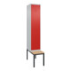 C+P Spind Classic PLUS, Bank, 1 Abteil, 2120x400x815mm, 7035/3020 Verschluss Zylinderschloss 4 Garderobenhaken   Sitzbanktyp untergebaut-1