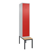 C+P Spind Classic PLUS, Bank, 1 Abteil, 2120x400x815mm, 7035/3020 Verschluss Zylinderschloss 4 Garderobenhaken Trennwand mittig  Sitzbanktyp untergebaut