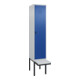 C+P Spind Classic PLUS, Bank, 1 Abteil, 2120x400x815mm, 7035/5010 Verschluss Sicherheits-Drehriegel 4 Garderobenhaken Trennwand mittig Dekor Banklatten RAL 7035 Lichtgrau Sitzbanktyp auskragend-1