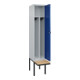 C+P Spind Classic PLUS, Bank, 1 Abteil, 2120x400x815mm, 7035/5010 Verschluss Sicherheits-Drehriegel 4 Garderobenhaken Trennwand mittig  Sitzbanktyp auskragend-2