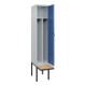 C+P Spind Classic PLUS, Bank, 1 Abteil, 2120x400x815mm, 7035/5023 Verschluss Sicherheits-Drehriegel 4 Garderobenhaken Trennwand mittig  Sitzbanktyp auskragend-2