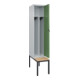C+P Spind Classic PLUS, Bank, 1 Abteil, 2120x400x815mm, 7035/6011 Verschluss Sicherheits-Drehriegel 4 Garderobenhaken Trennwand mittig  Sitzbanktyp untergebaut-2