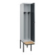 C+P Spind Classic PLUS, Bank, 1 Abteil, 2120x400x815mm, 7035/7016 Verschluss Sicherheits-Drehriegel 4 Garderobenhaken Trennwand mittig  Sitzbanktyp auskragend-1