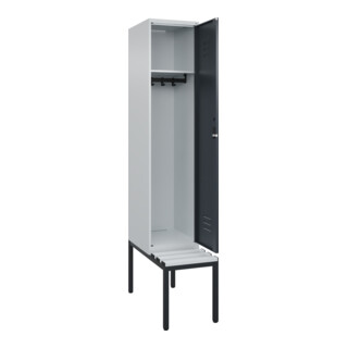 C+P Spind Classic PLUS, Bank, Zylinderschloss, 4 Garderobenhaken, Dekor, untergebaut