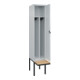 C+P Spind Classic PLUS, Bank, 1 Abteil, 2120x400x815mm, 7035/7035 Verschluss Sicherheits-Drehriegel 4 Garderobenhaken Trennwand mittig  Sitzbanktyp auskragend-2