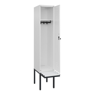 C+P Spind Classic PLUS, Bank, Sicherheits-Drehriegel, 4 Garderobenhaken, Dekor, auskragend
