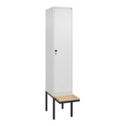 C+P Spind Classic PLUS, Bank, 1 Abteil, 2120x400x815mm, 9016/9016 Verschluss Sicherheits-Drehriegel 4 Garderobenhaken Trennwand mittig  Sitzbanktyp auskragend