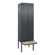 C+P Spind Classic PLUS, Bank, 2 Abteile, 2120x600x815mm, 7016/7016 Verschluss Sicherheits-Drehriegel 4 Garderobenhaken Trennwand mittig  Sitzbanktyp auskragend-1