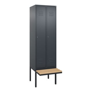 C+P Spind Classic PLUS, Bank, 2 Abteile, 2120x600x815mm, 7016/7016 Verschluss Zylinderschloss 4 Garderobenhaken Trennwand mittig  Sitzbanktyp auskragend