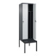 C+P Spind Classic PLUS, Bank, 2 Abteile, 2120x600x815mm, 7016/7035 Verschluss Sicherheits-Drehriegel 4 Garderobenhaken Trennwand mittig Dekor Banklatten RAL 7021 Schwarzgrau Sitzbanktyp untergebaut-2