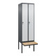 C+P Spind Classic PLUS, Bank, 2 Abteile, 2120x600x815mm, 7016/7035 Verschluss Sicherheits-Drehriegel 4 Garderobenhaken Trennwand mittig  Sitzbanktyp auskragend-1