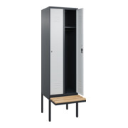 C+P Spind Classic PLUS, Bank, 2 Abteile, 2120x600x815mm, 7016/7035 Verschluss Zylinderschloss 3 Garderobenhaken   Sitzbanktyp auskragend