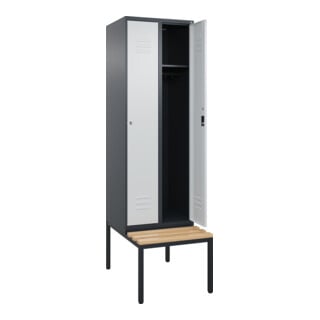 C+P Spind Classic PLUS, Bank, 2 Abteile, 2120x600x815mm, 7016/7035 Verschluss Zylinderschloss 3 Garderobenhaken   Sitzbanktyp untergebaut