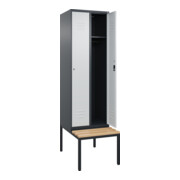 C+P Spind Classic PLUS, Bank, 2 Abteile, 2120x600x815mm, 7016/7035 Verschluss Zylinderschloss 3 Garderobenhaken   Sitzbanktyp untergebaut