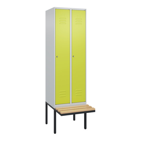 C+P Spind Classic PLUS, Bank, 2 Abteile, 2120x600x815mm, 7035/0024 Verschluss Zylinderschloss 3 Garderobenhaken   Sitzbanktyp auskragend