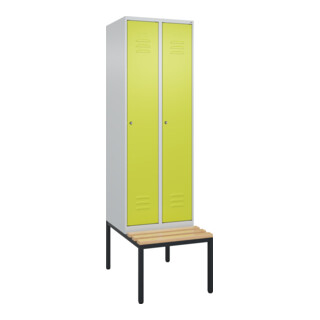 C+P Spind Classic PLUS, Bank, 2 Abteile, 2120x600x815mm, 7035/0024 Verschluss Zylinderschloss 3 Garderobenhaken   Sitzbanktyp untergebaut