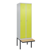 C+P Spind Classic PLUS, Bank, 2 Abteile, 2120x600x815mm, 7035/0024 Verschluss Zylinderschloss 4 Garderobenhaken Trennwand mittig  Sitzbanktyp auskragend