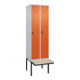 C+P Spind Classic PLUS, Bank, 2 Abteile, 2120x600x815mm, 7035/2004 Verschluss Sicherheits-Drehriegel 4 Garderobenhaken Trennwand mittig Dekor Banklatten RAL 7035 Lichtgrau Sitzbanktyp auskragend-1