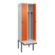 C+P Spind Classic PLUS, Bank, 2 Abteile, 2120x600x815mm, 7035/2004 Verschluss Sicherheits-Drehriegel 4 Garderobenhaken Trennwand mittig Dekor Banklatten RAL 7035 Lichtgrau Sitzbanktyp auskragend-2
