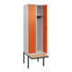 C+P Spind Classic PLUS, Bank, 2 Abteile, 2120x600x815mm, 7035/2004 Verschluss Zylinderschloss 3 Garderobenhaken   Sitzbanktyp auskragend-2