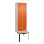 C+P Spind Classic PLUS, Bank, 2 Abteile, 2120x600x815mm, 7035/2004 Verschluss Zylinderschloss 3 Garderobenhaken   Sitzbanktyp untergebaut