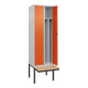 C+P Spind Classic PLUS, Bank, 2 Abteile, 2120x600x815mm, 7035/2004 Verschluss Zylinderschloss 4 Garderobenhaken Trennwand mittig  Sitzbanktyp auskragend-2