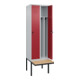 C+P Spind Classic PLUS, Bank, 2 Abteile, 2120x600x815mm, 7035/3003 Verschluss Sicherheits-Drehriegel 4 Garderobenhaken Trennwand mittig  Sitzbanktyp auskragend-2