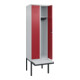 C+P Spind Classic PLUS, Bank, 2 Abteile, 2120x600x815mm, 7035/3003 Verschluss Zylinderschloss 3 Garderobenhaken  Dekor Banklatten RAL 7035 Lichtgrau Sitzbanktyp auskragend-2