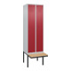 C+P Spind Classic PLUS, Bank, 2 Abteile, 2120x600x815mm, 7035/3003 Verschluss Zylinderschloss 3 Garderobenhaken   Sitzbanktyp auskragend-1