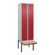 C+P Spind Classic PLUS, Bank, 2 Abteile, 2120x600x815mm, 7035/3003 Verschluss Zylinderschloss 4 Garderobenhaken Trennwand mittig  Sitzbanktyp auskragend-1