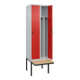 C+P Spind Classic PLUS, Bank, 2 Abteile, 2120x600x815mm, 7035/3020 Verschluss Sicherheits-Drehriegel 4 Garderobenhaken Trennwand mittig  Sitzbanktyp auskragend-2