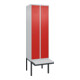 C+P Spind Classic PLUS, Bank, 2 Abteile, 2120x600x815mm, 7035/3020 Verschluss Zylinderschloss 3 Garderobenhaken  Dekor Banklatten RAL 7035 Lichtgrau Sitzbanktyp auskragend-1