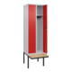 C+P Spind Classic PLUS, Bank, 2 Abteile, 2120x600x815mm, 7035/3020 Verschluss Zylinderschloss 3 Garderobenhaken   Sitzbanktyp auskragend-2