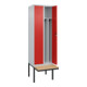 C+P Spind Classic PLUS, Bank, 2 Abteile, 2120x600x815mm, 7035/3020 Verschluss Zylinderschloss 4 Garderobenhaken Trennwand mittig  Sitzbanktyp auskragend-2