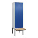 C+P Spind Classic PLUS, Bank, 2 Abteile, 2120x600x815mm, 7035/5010 Verschluss Zylinderschloss 3 Garderobenhaken   Sitzbanktyp auskragend-1
