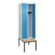 C+P Spind Classic PLUS, Bank, 2 Abteile, 2120x600x815mm, 7035/5012 Verschluss Zylinderschloss 3 Garderobenhaken   Sitzbanktyp untergebaut-2