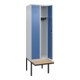 C+P Spind Classic PLUS, Bank, 2 Abteile, 2120x600x815mm, 7035/5023 Verschluss Zylinderschloss 3 Garderobenhaken   Sitzbanktyp auskragend-2
