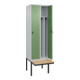 C+P Spind Classic PLUS, Bank, 2 Abteile, 2120x600x815mm, 7035/6011 Verschluss Sicherheits-Drehriegel 4 Garderobenhaken Trennwand mittig  Sitzbanktyp auskragend-2