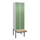 C+P Spind Classic PLUS, Bank, 2 Abteile, 2120x600x815mm, 7035/6011 Verschluss Zylinderschloss 3 Garderobenhaken   Sitzbanktyp auskragend-1