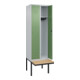 C+P Spind Classic PLUS, Bank, 2 Abteile, 2120x600x815mm, 7035/6011 Verschluss Zylinderschloss 3 Garderobenhaken   Sitzbanktyp auskragend-2