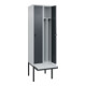 C+P Spind Classic PLUS, Bank, 2 Abteile, 2120x600x815mm, 7035/7016 Verschluss Sicherheits-Drehriegel 4 Garderobenhaken Trennwand mittig Dekor Banklatten RAL 7035 Lichtgrau Sitzbanktyp auskragend-2