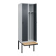C+P Spind Classic PLUS, Bank, 2 Abteile, 2120x600x815mm, 7035/7016 Verschluss Sicherheits-Drehriegel 4 Garderobenhaken Trennwand mittig  Sitzbanktyp auskragend-2