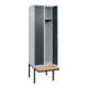 C+P Spind Classic PLUS, Bank, 2 Abteile, 2120x600x815mm, 7035/7016 Verschluss Zylinderschloss 3 Garderobenhaken   Sitzbanktyp auskragend-2