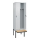 C+P Spind Classic PLUS, Bank, 2 Abteile, 2120x600x815mm, 7035/7035 Verschluss Sicherheits-Drehriegel 4 Garderobenhaken Trennwand mittig  Sitzbanktyp auskragend-2