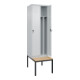 C+P Spind Classic PLUS, Bank, 2 Abteile, 2120x600x815mm, 7035/7035 Verschluss Sicherheits-Drehriegel 4 Garderobenhaken Trennwand mittig  Sitzbanktyp untergebaut-2