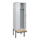 C+P Spind Classic PLUS, Bank, 2 Abteile, 2120x600x815mm, 7035/7035 Verschluss Zylinderschloss 4 Garderobenhaken Trennwand mittig  Sitzbanktyp auskragend-2
