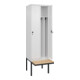 C+P Spind Classic PLUS, Bank, 2 Abteile, 2120x600x815mm, 9016/9016 Verschluss Sicherheits-Drehriegel 4 Garderobenhaken Trennwand mittig  Sitzbanktyp auskragend-2